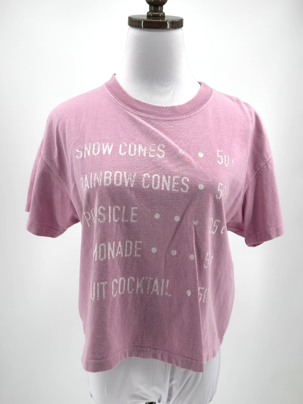 MOTHER The Grab Back Crop One of Each Faded Pink Graphic Crew T Shirt Sz L